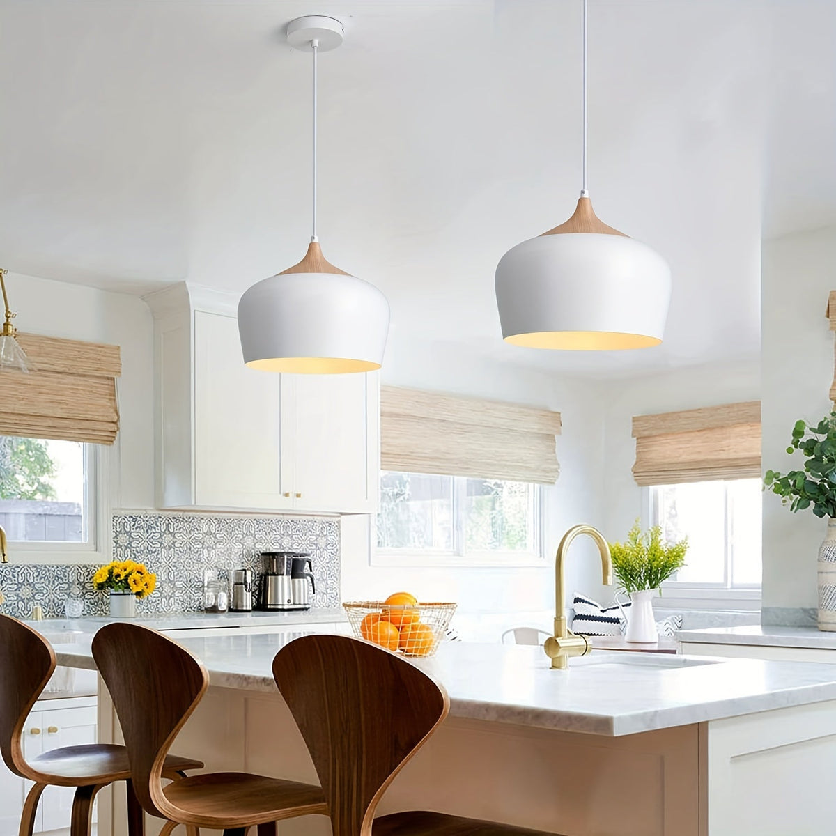 Matte Metal Wood Grain Pendant Light