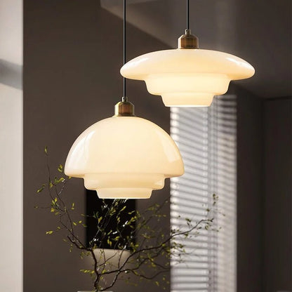Mid-Century Milky White Glass Pendant