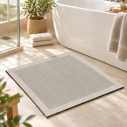 Super absorbent bath mat on a bathroom floor
