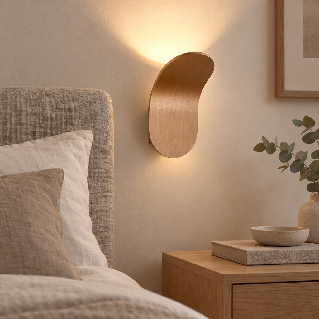 Modern Nordic wall lamp beside a bed