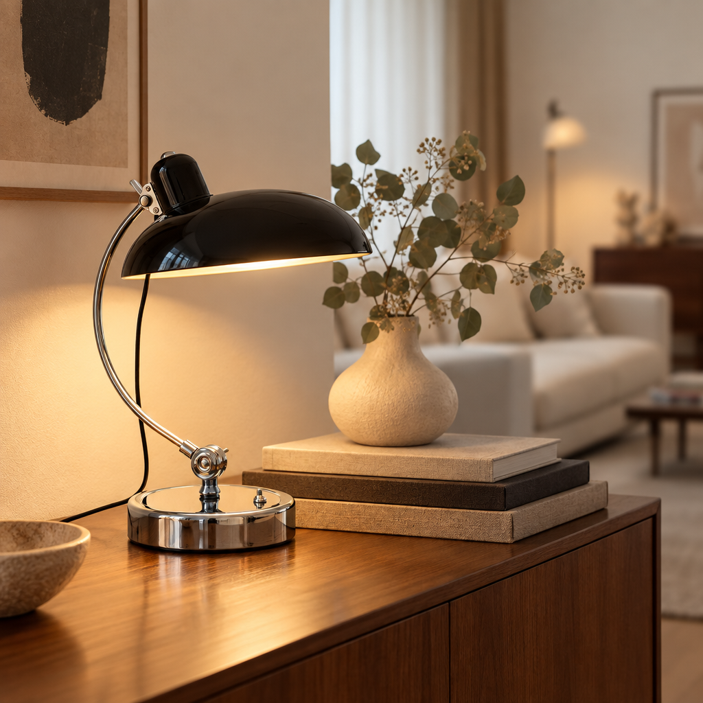 ScandiArc Bauhaus table lamp on a sideboard