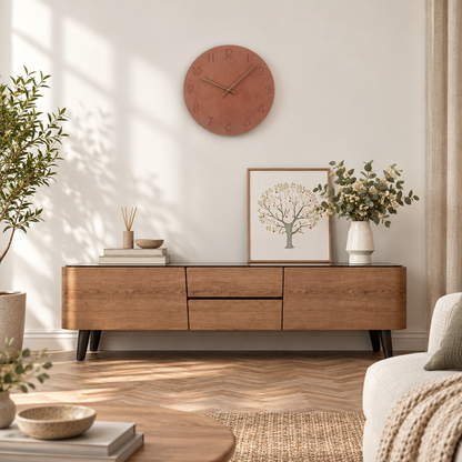 Nork minimalist wood wall clock in a living room
