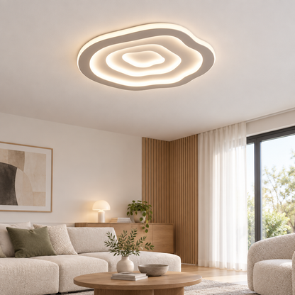 Ripple LED ceiling lamp in a bright living room