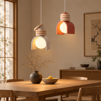 Wabi-Sabi resin pendant light in a minimalist interior