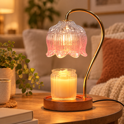 Retro candle warmer lamp on a side table