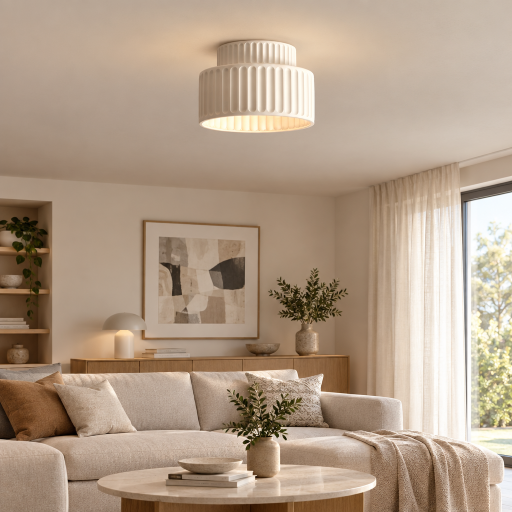 Nordic ripple ceiling light in a bright living room