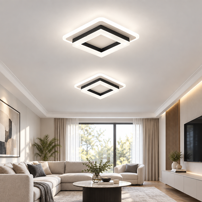 Square LED flush mount ceiling light in a living room