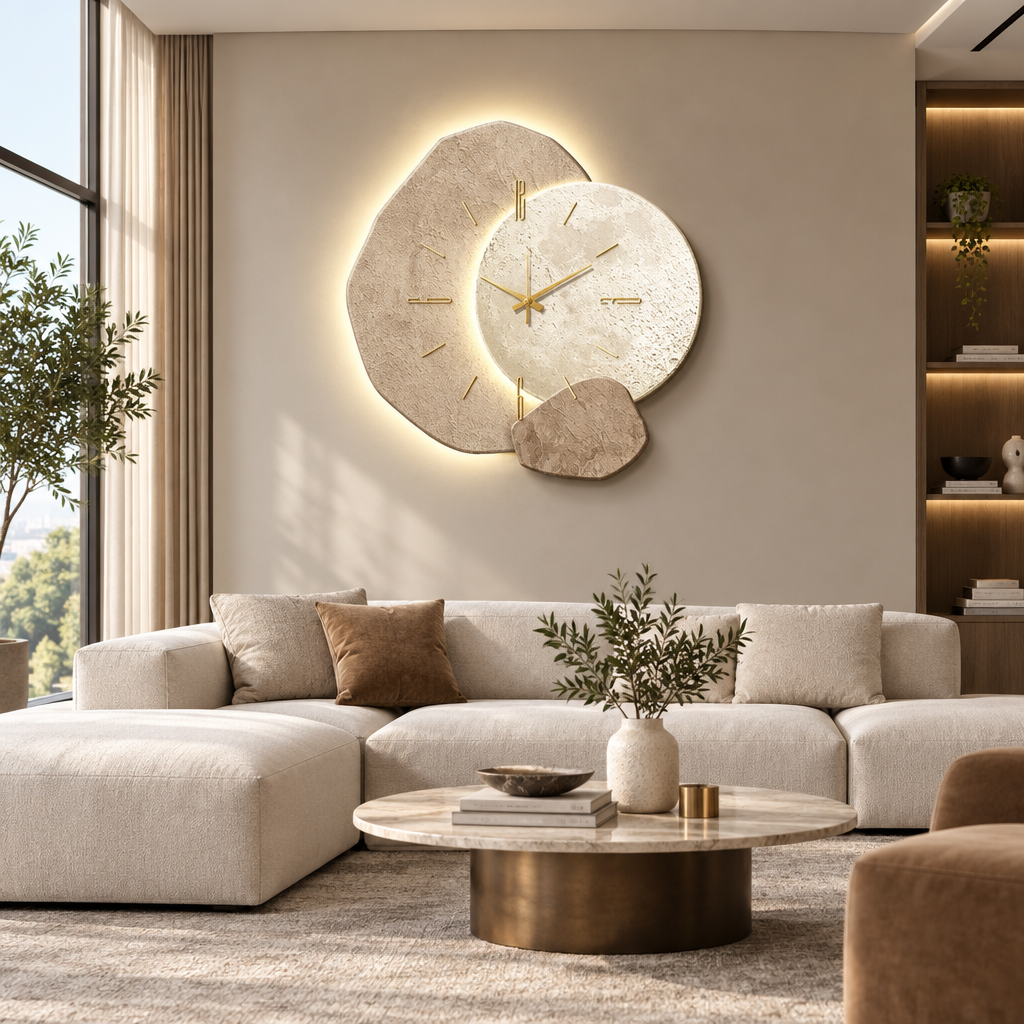 LumoClock large modern wall clock in a living room