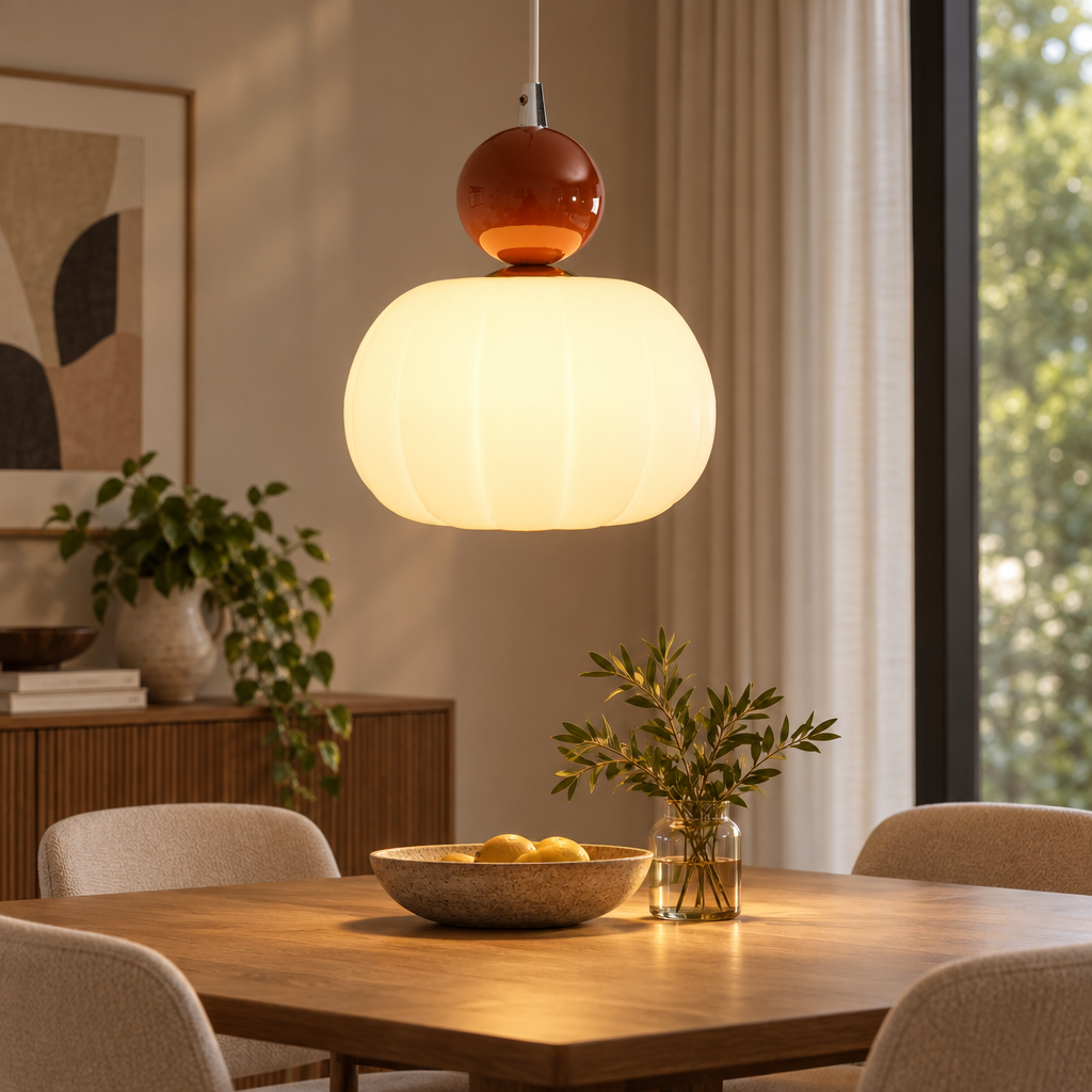 Yedra organic acrylic pendant lamp over a dining table