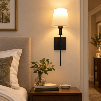 Rechargeable wireless wall light glowing on a wall