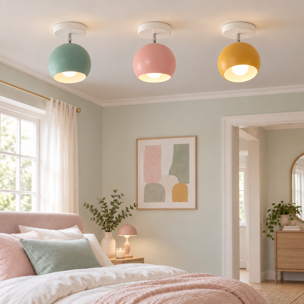 Nordic macaron ceiling light in a bright bedroom