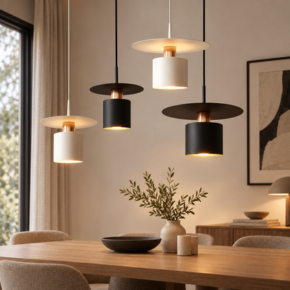 Minimalist pendant light in a modern living room