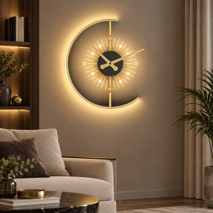 Lunaris LED wall lamp clock in a living room