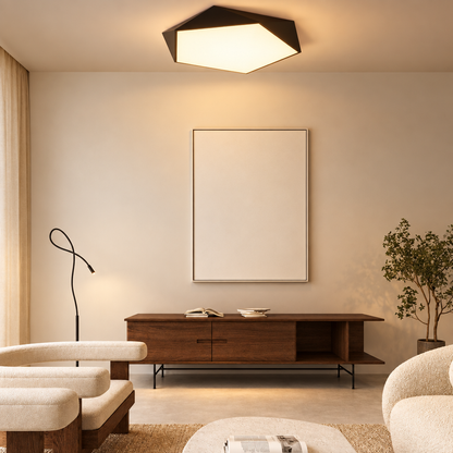 Skydor geometric LED ceiling light in a living room