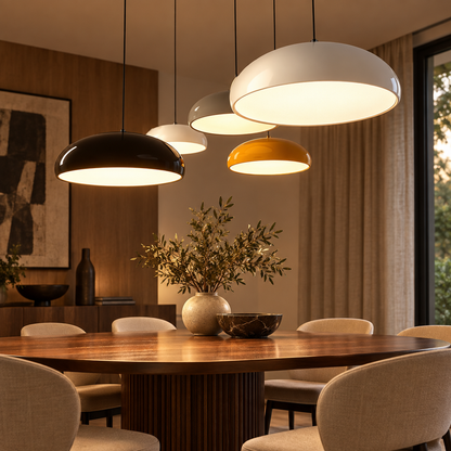 Lira art deco metal pendant light over a dining table