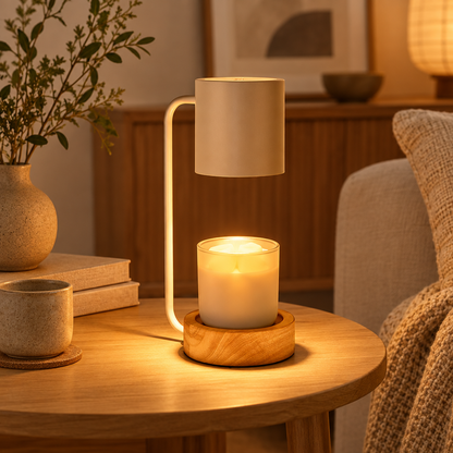 Japanese minimalist candle warmer lamp on a side table