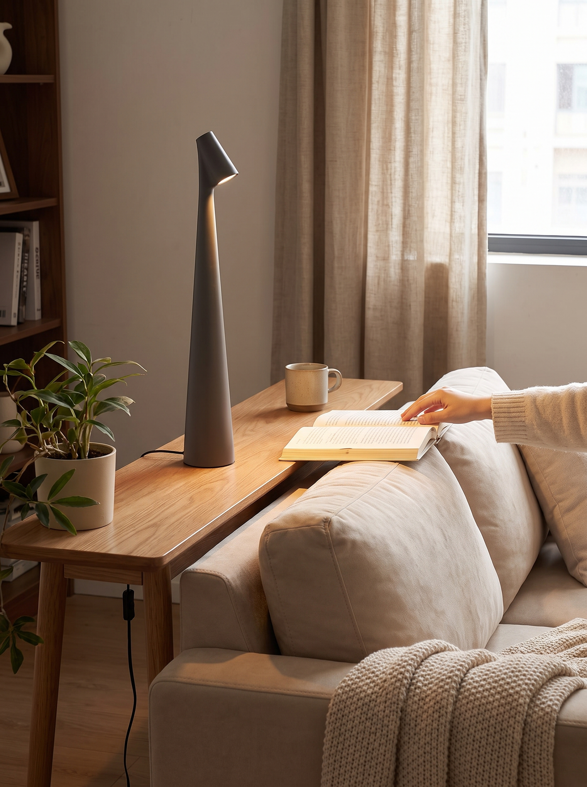 Glowora LED Table Lamp slim on a nightstand