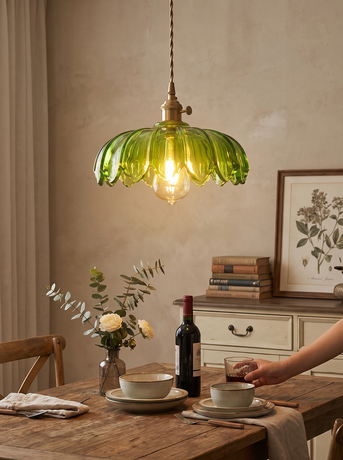 Vintage Flower Pendant Lamp glowing