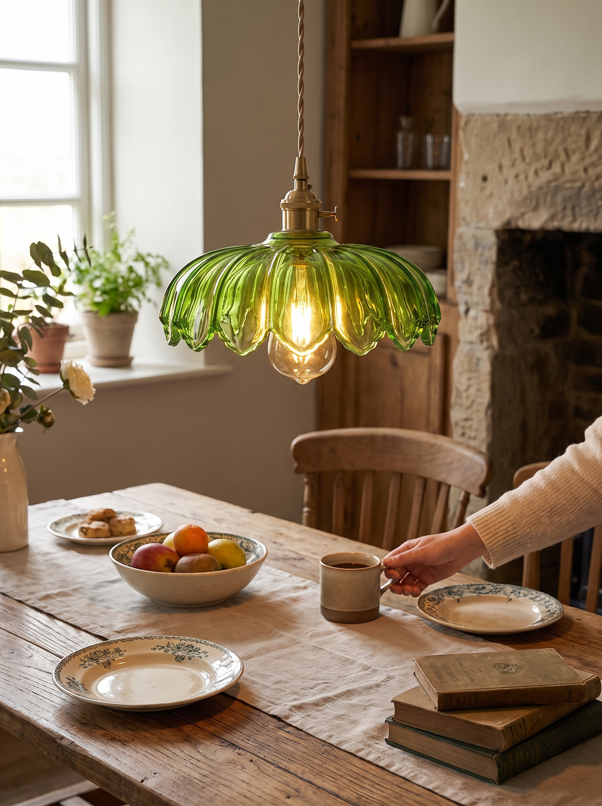 Vintage Flower Pendant Lamp brass detail