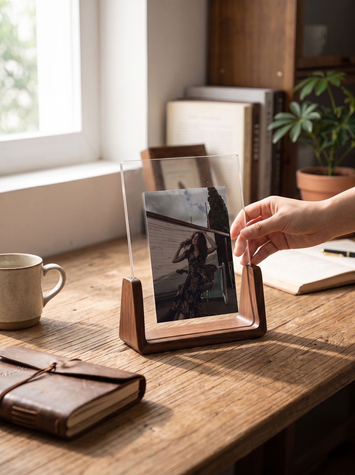 U Shaped Acrylic and Wood Photo Frame lifestyle view 1