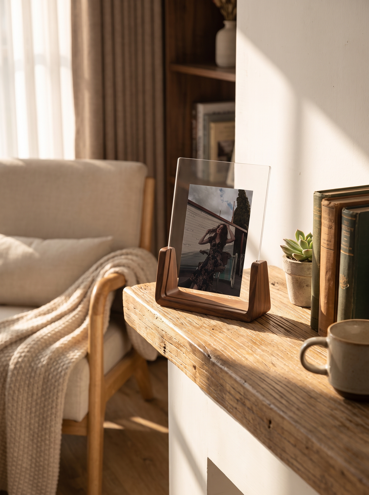 U Shaped Acrylic and Wood Photo Frame lifestyle view 3