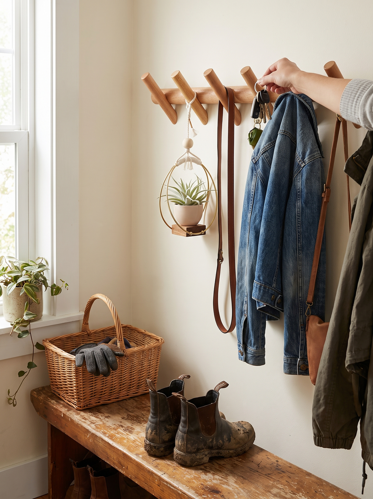 Maeve Solid Oak Wall Rack lifestyle view 3