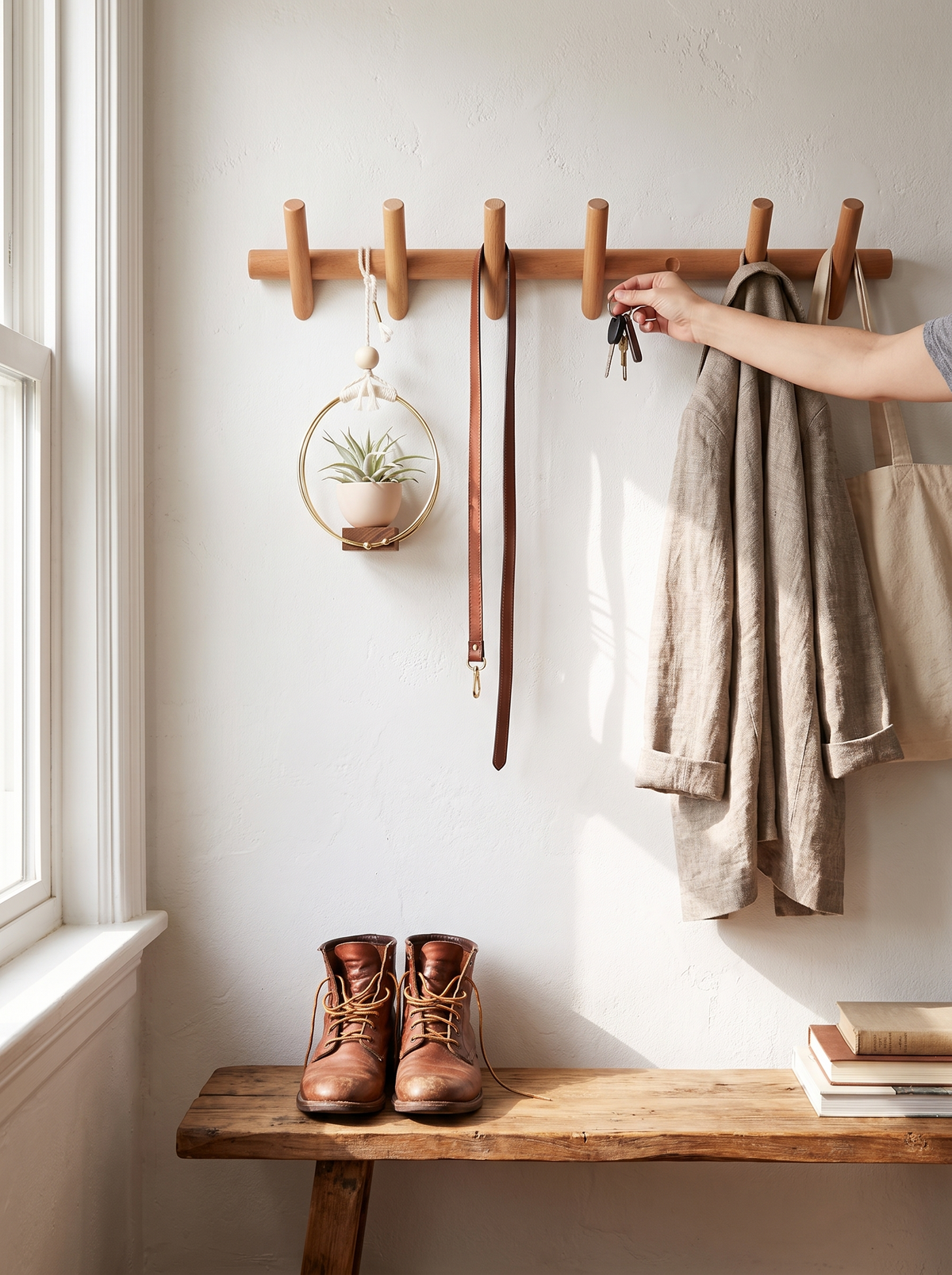 Maeve Solid Oak Wall Rack lifestyle view 2