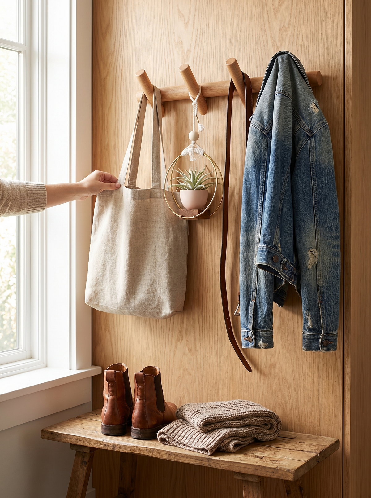 Maeve Solid Oak Wall Rack lifestyle view 1