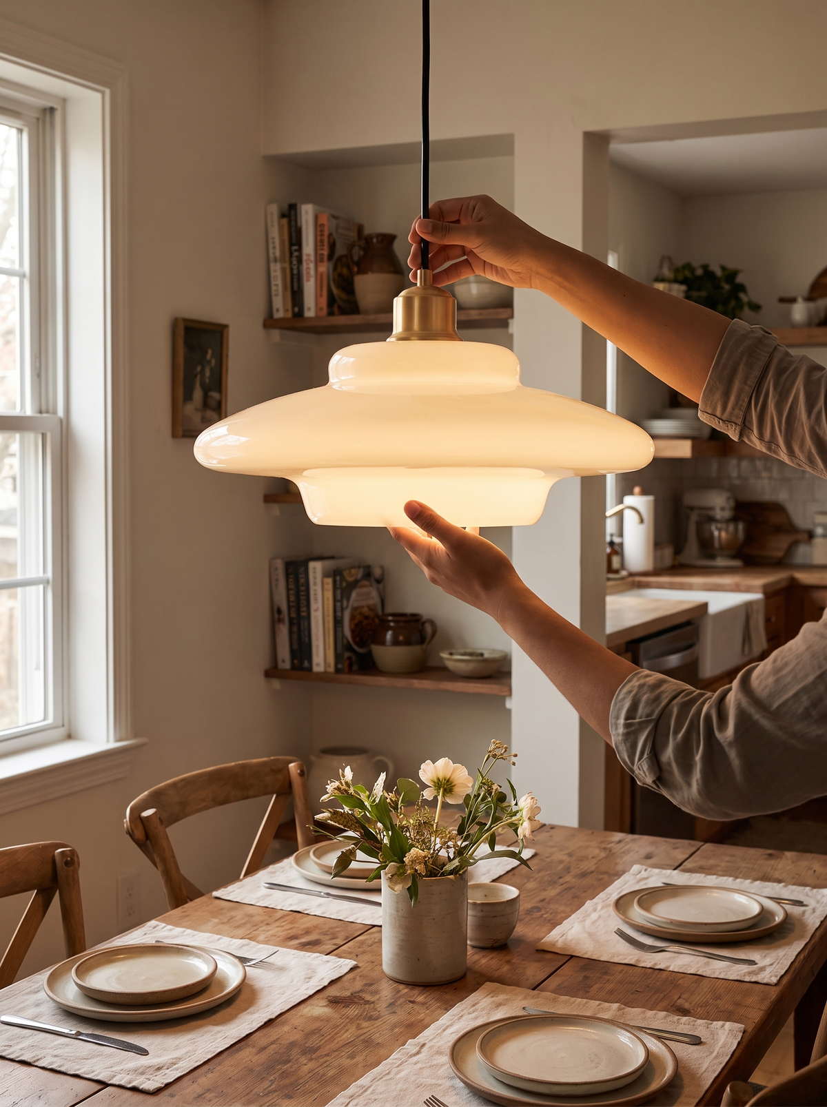 White Glass Pendant Light lifestyle view 1