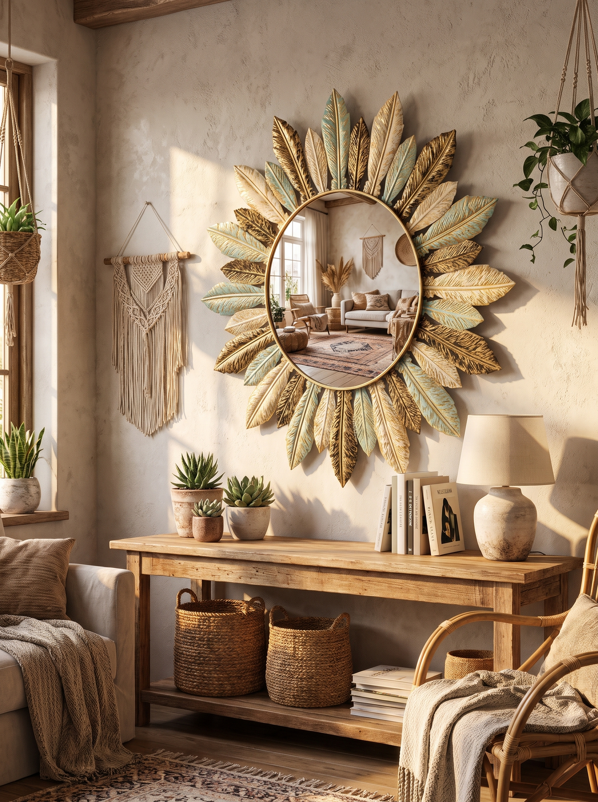 Bohemian Sunburst Metal Wall Mirror lifestyle view 2