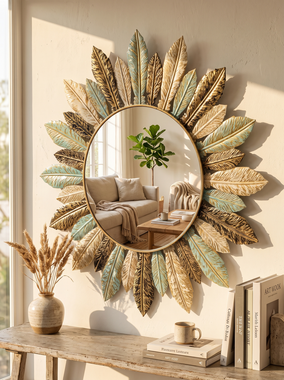 Bohemian Sunburst Metal Wall Mirror lifestyle view 1