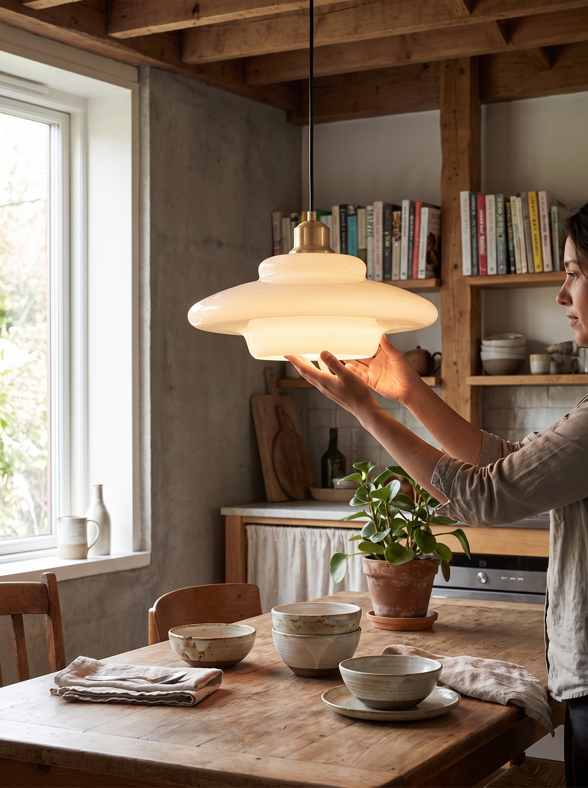 White Glass Pendant Light lifestyle view 2