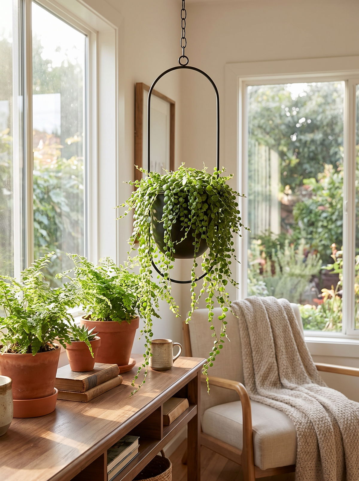 FloraFrame Iron Hanging Planter lifestyle view 1