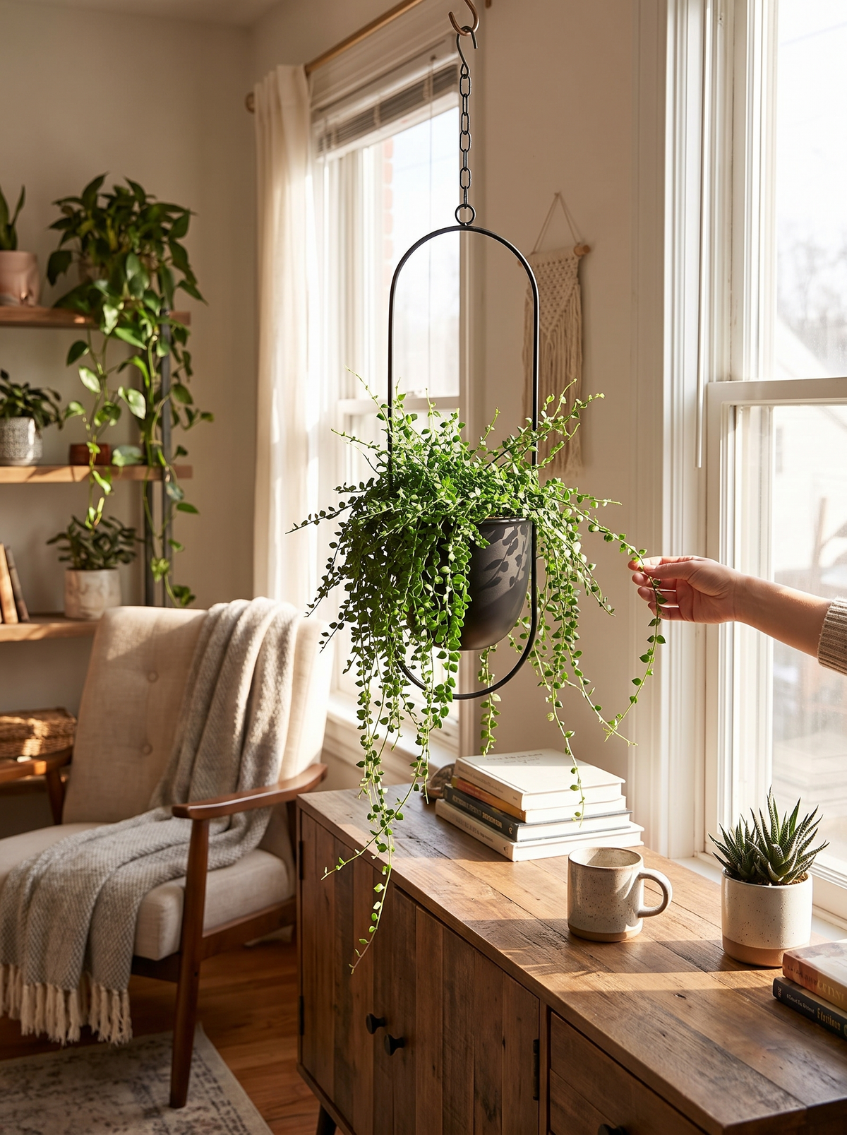 FloraFrame Iron Hanging Planter lifestyle view 2