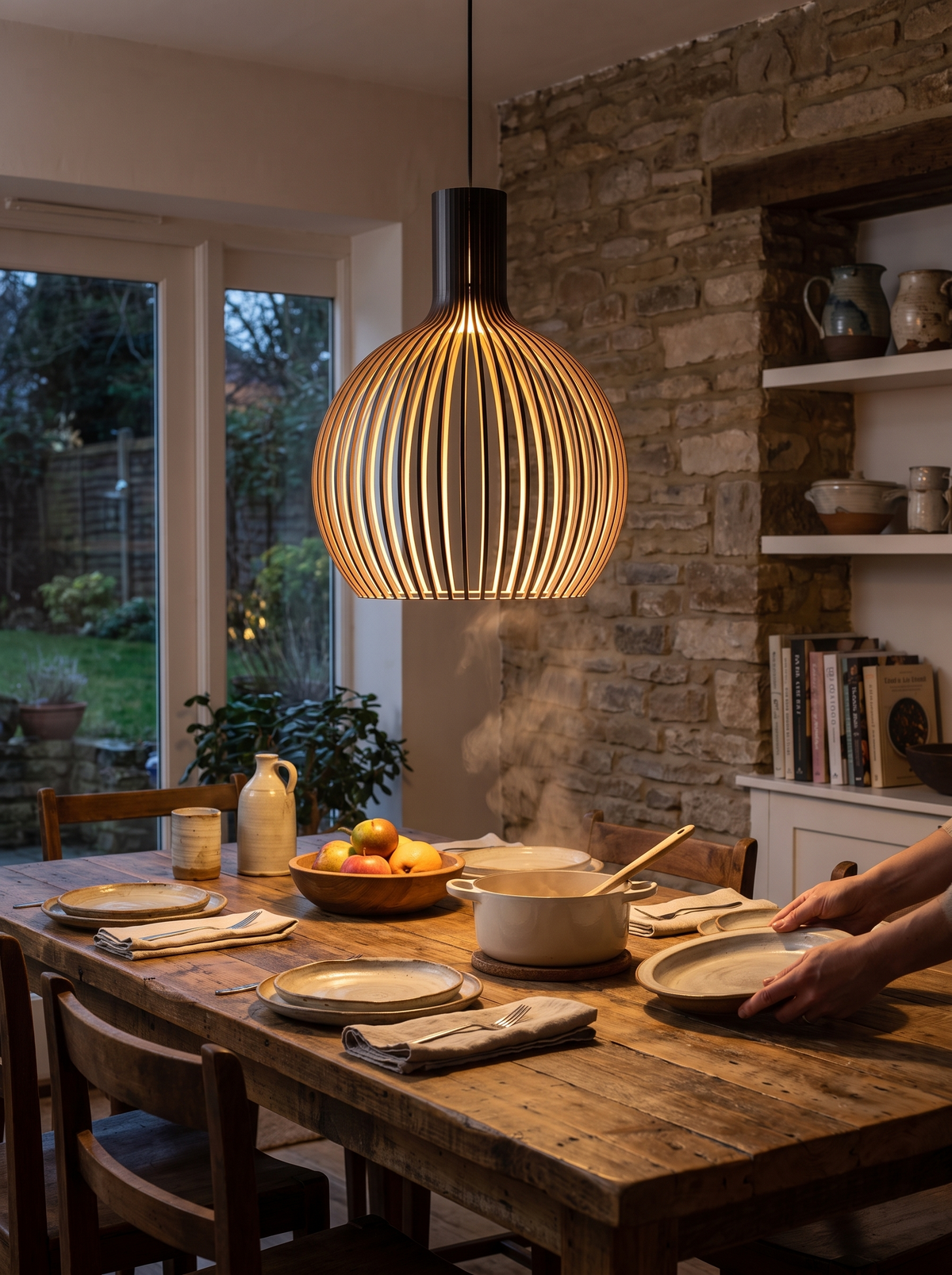 Handcrafted Wooden Pendant Light in a lifestyle setting