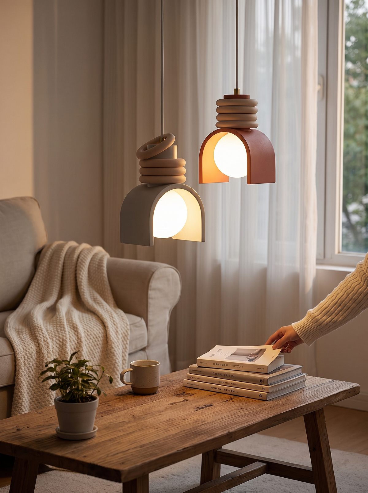 Wabi Sabi Resin Pendant Light in a lifestyle setting