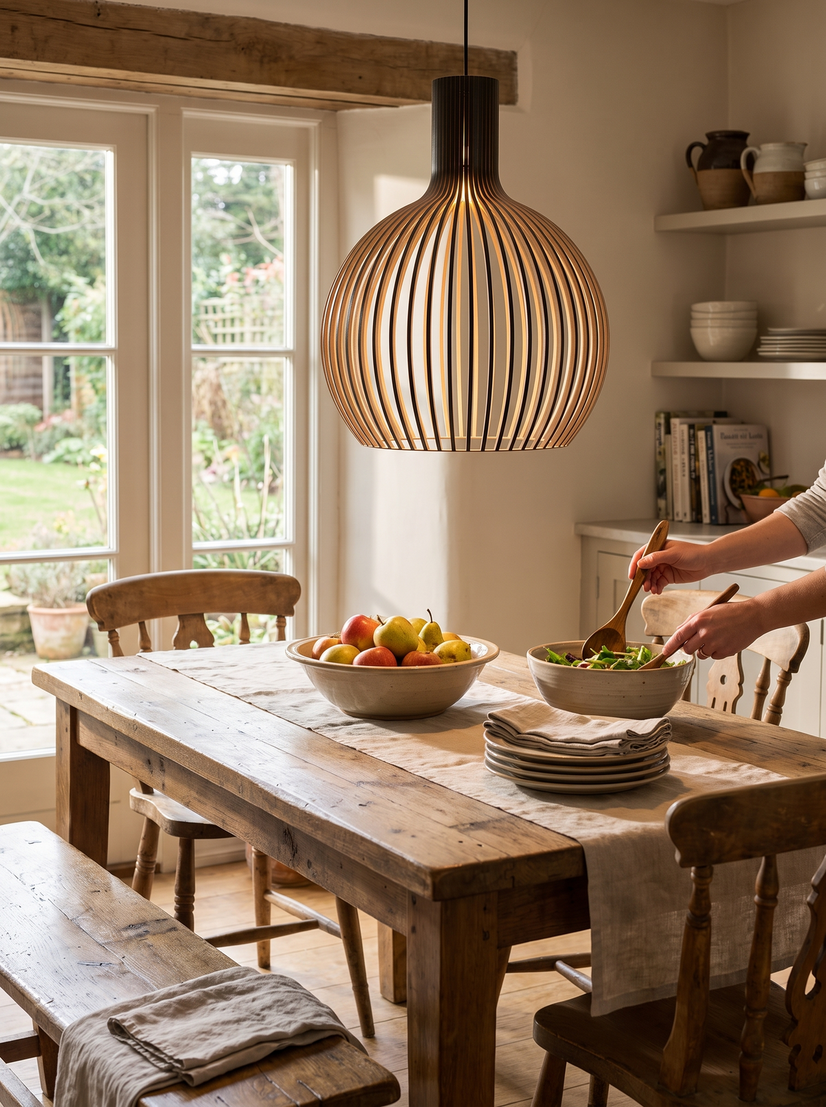 Handcrafted Wooden Pendant Light in a lifestyle setting