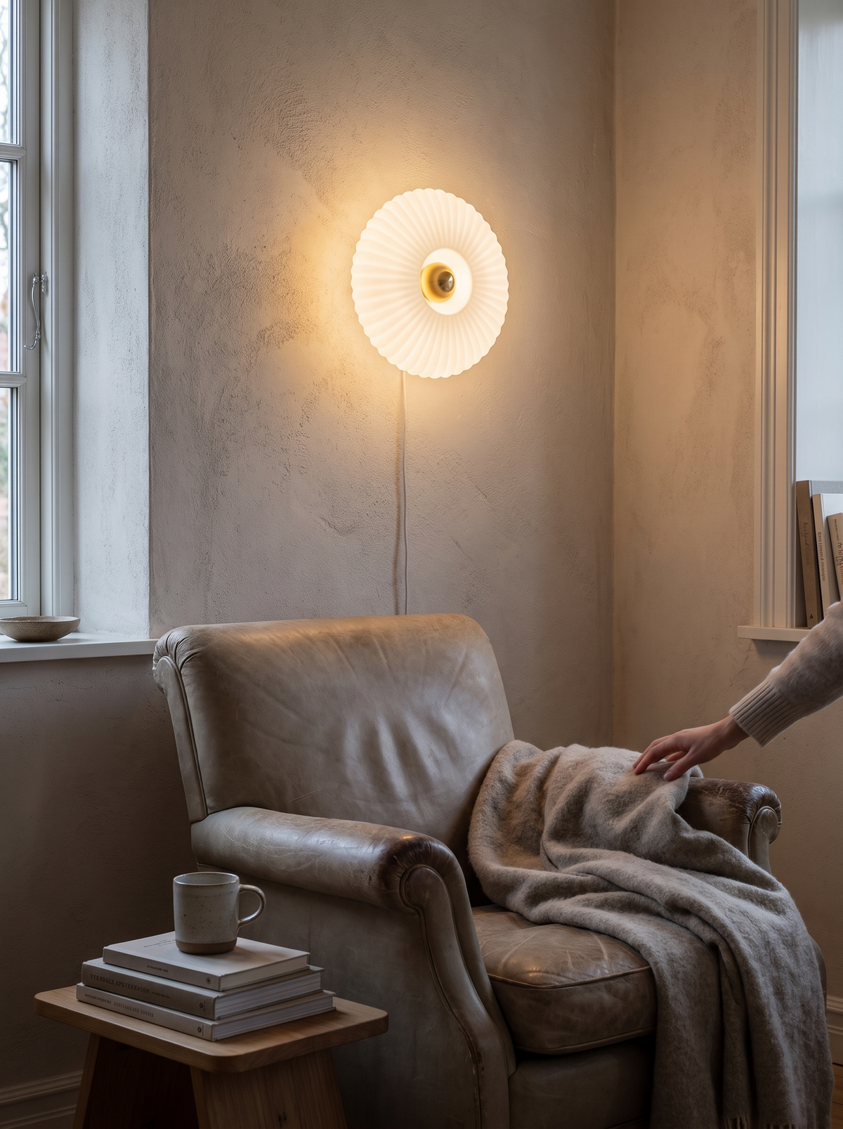 Ribbed Glass Disc Wall Sconce in a lifestyle setting