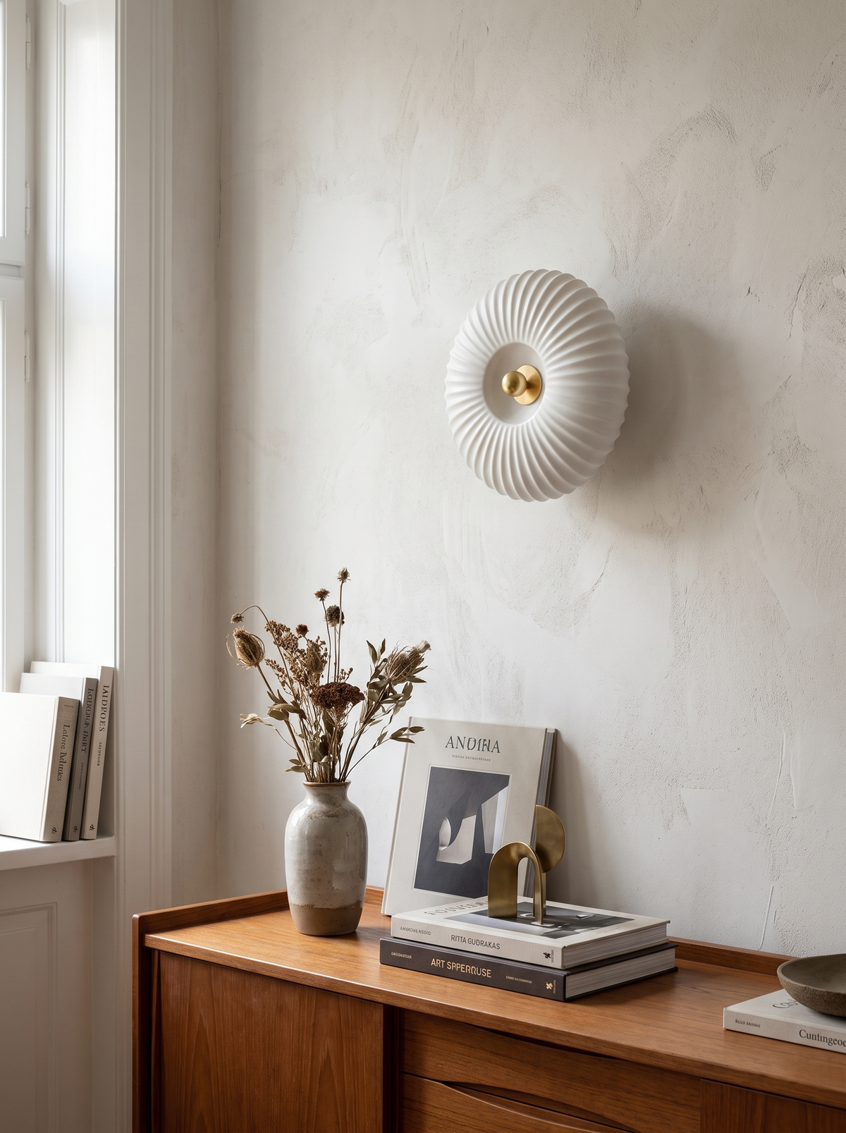 Ribbed Glass Disc Wall Sconce in a lifestyle setting