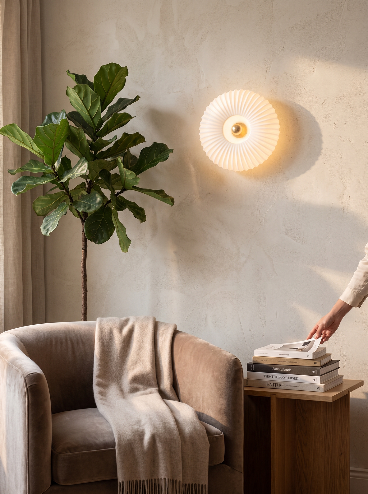 Ribbed Glass Disc Wall Sconce in a lifestyle setting