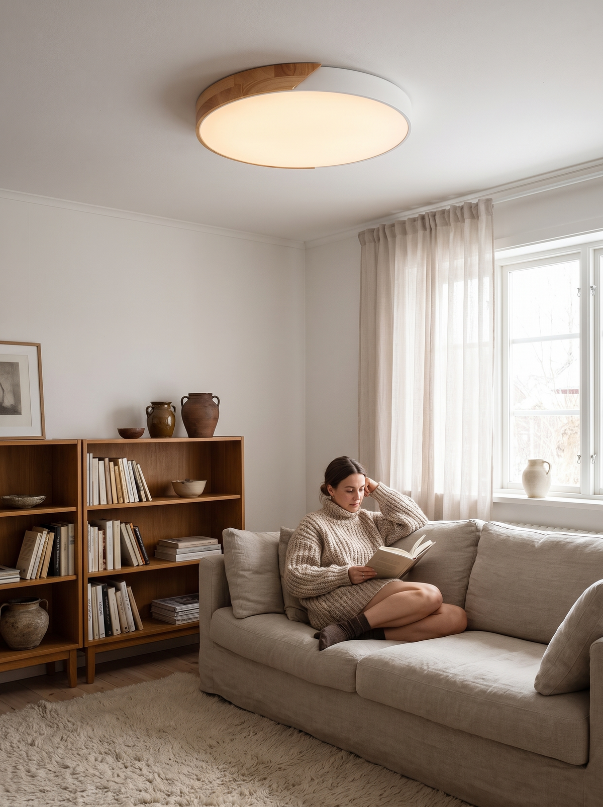 Nordic Wood LED Ceiling Light in a lifestyle setting