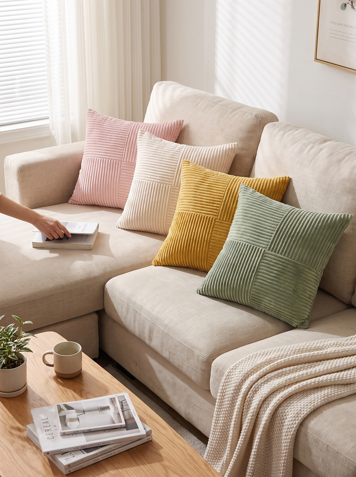 Striped Corduroy Cushion Cover in a lifestyle setting