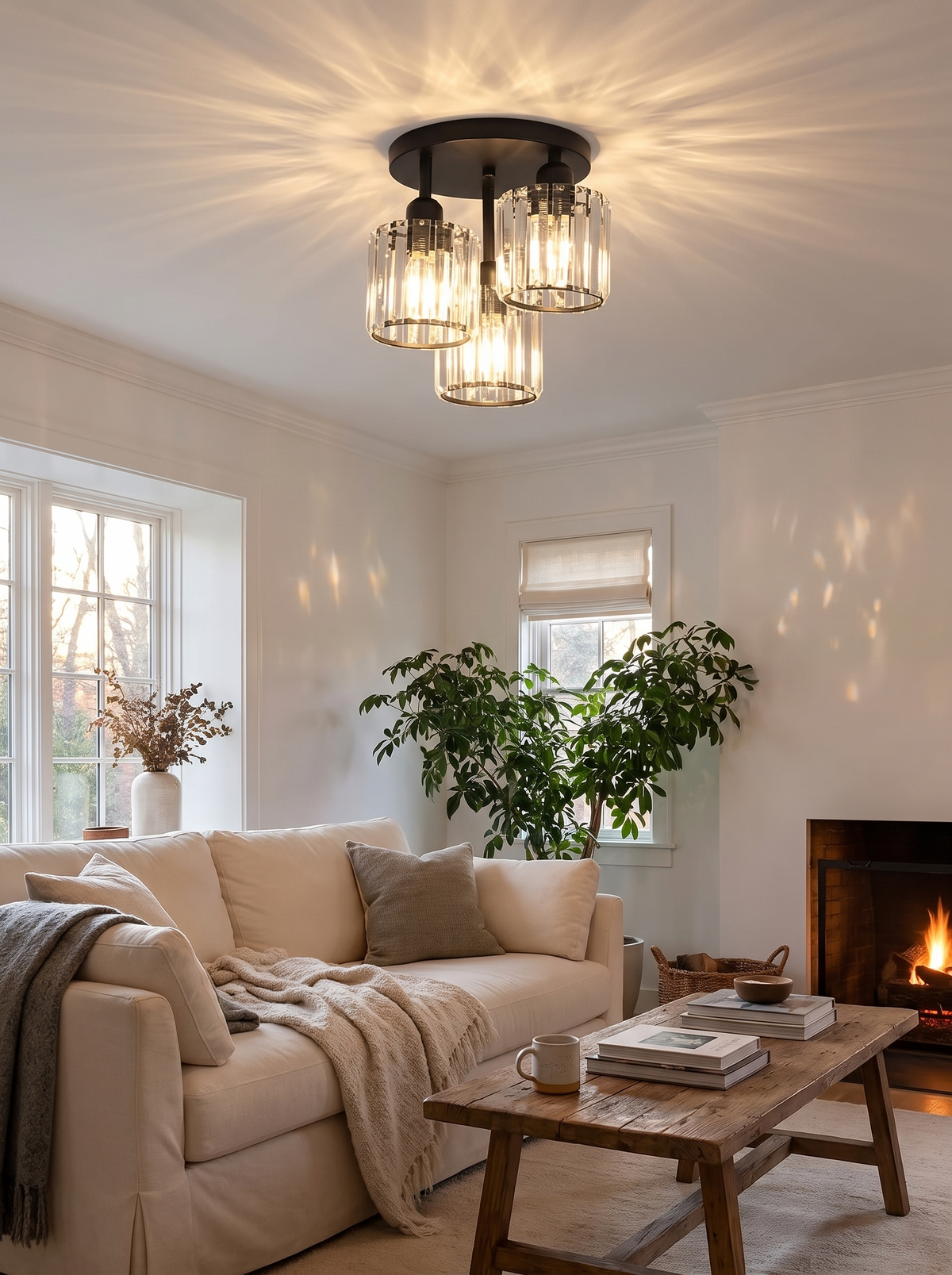 Crystal Semi Flush Ceiling Light in a lifestyle setting