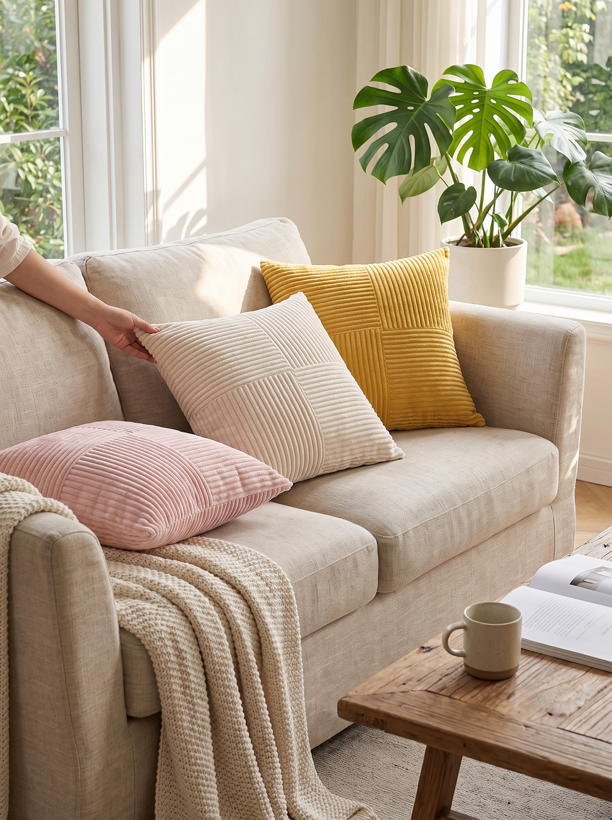 Striped Corduroy Cushion Cover in a lifestyle setting