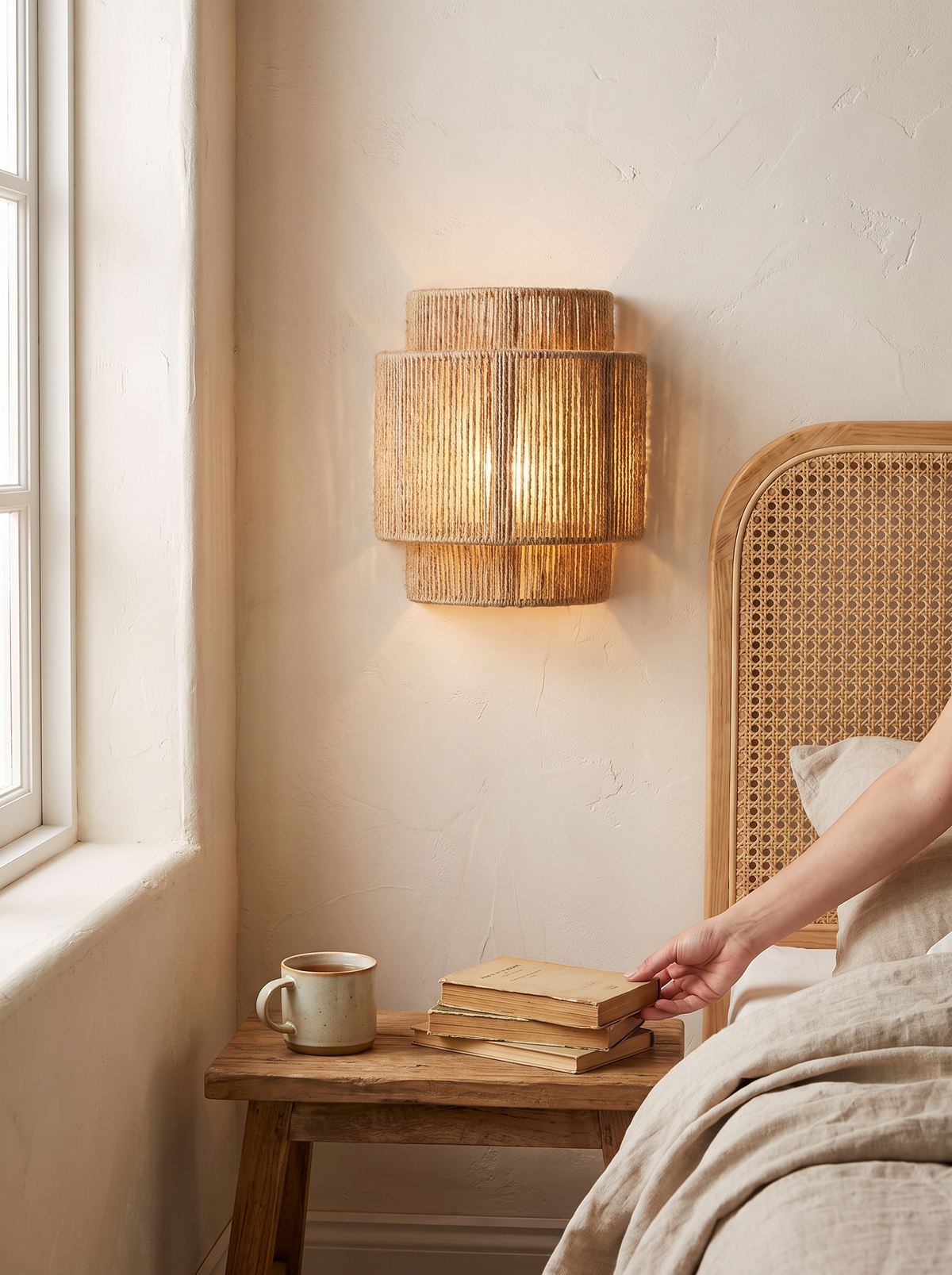 RattanGlow Rattan Wall Lamp in a lifestyle setting