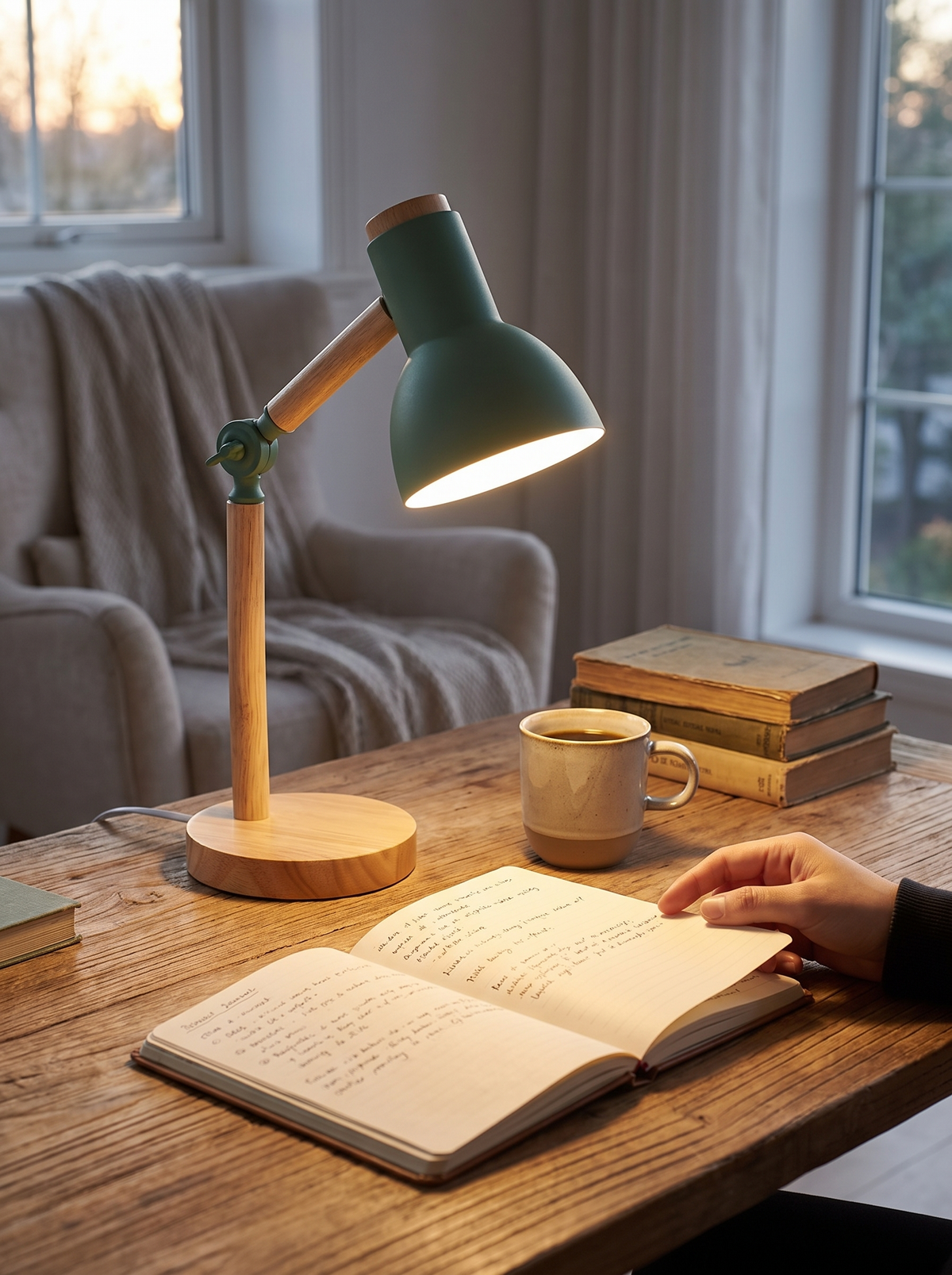 Nordic Wooden Adjustable Desk Lamp in a lifestyle setting