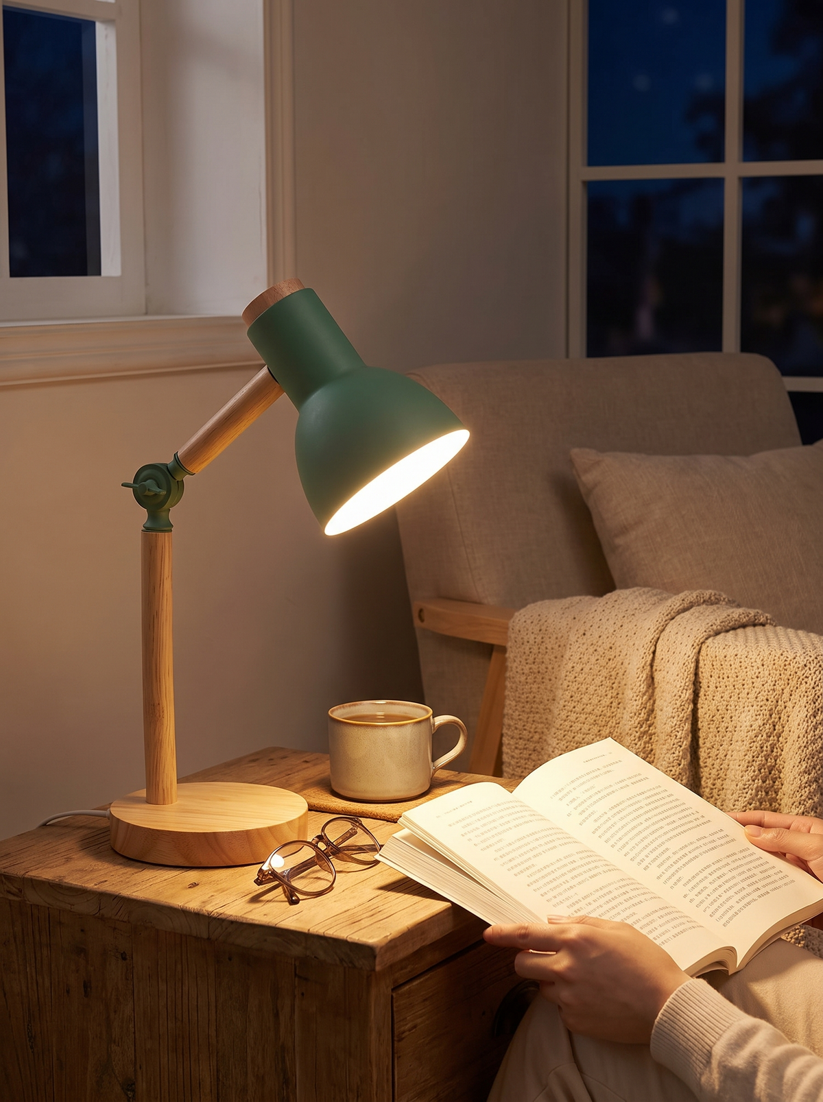 Nordic Wooden Adjustable Desk Lamp in a lifestyle setting
