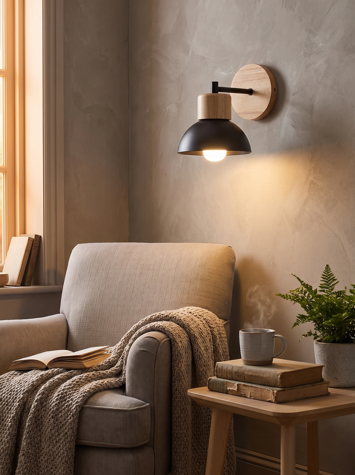 Wood and Metal Nordic Wall Lamp in a lifestyle setting