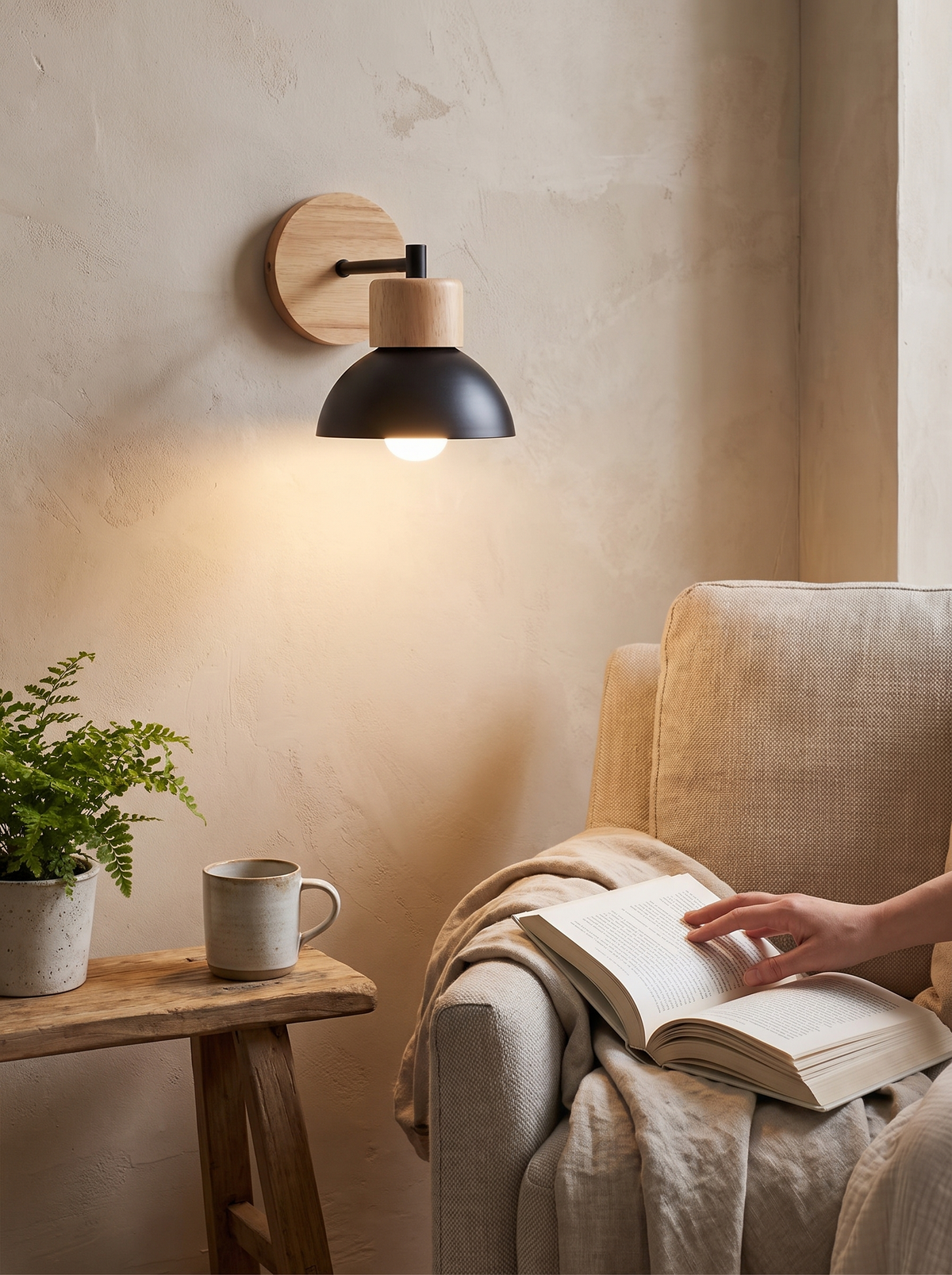 Wood and Metal Nordic Wall Lamp in a lifestyle setting
