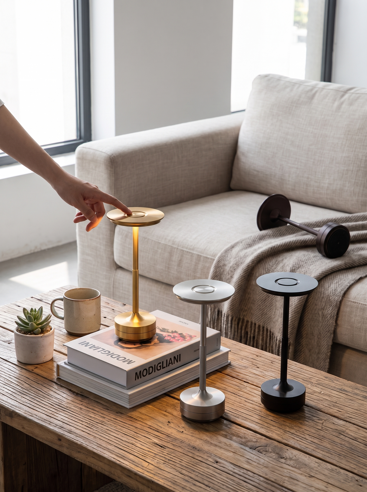 Cordless Aluminium Touch Table Lamp in a lifestyle setting